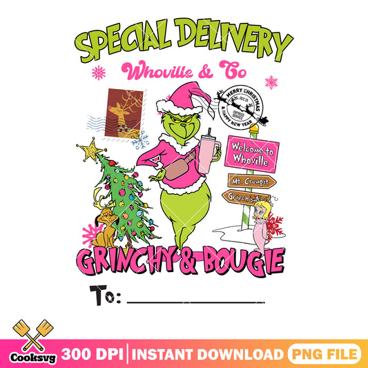 Grinchy and bougie png, santa claus png, xmas decorations png