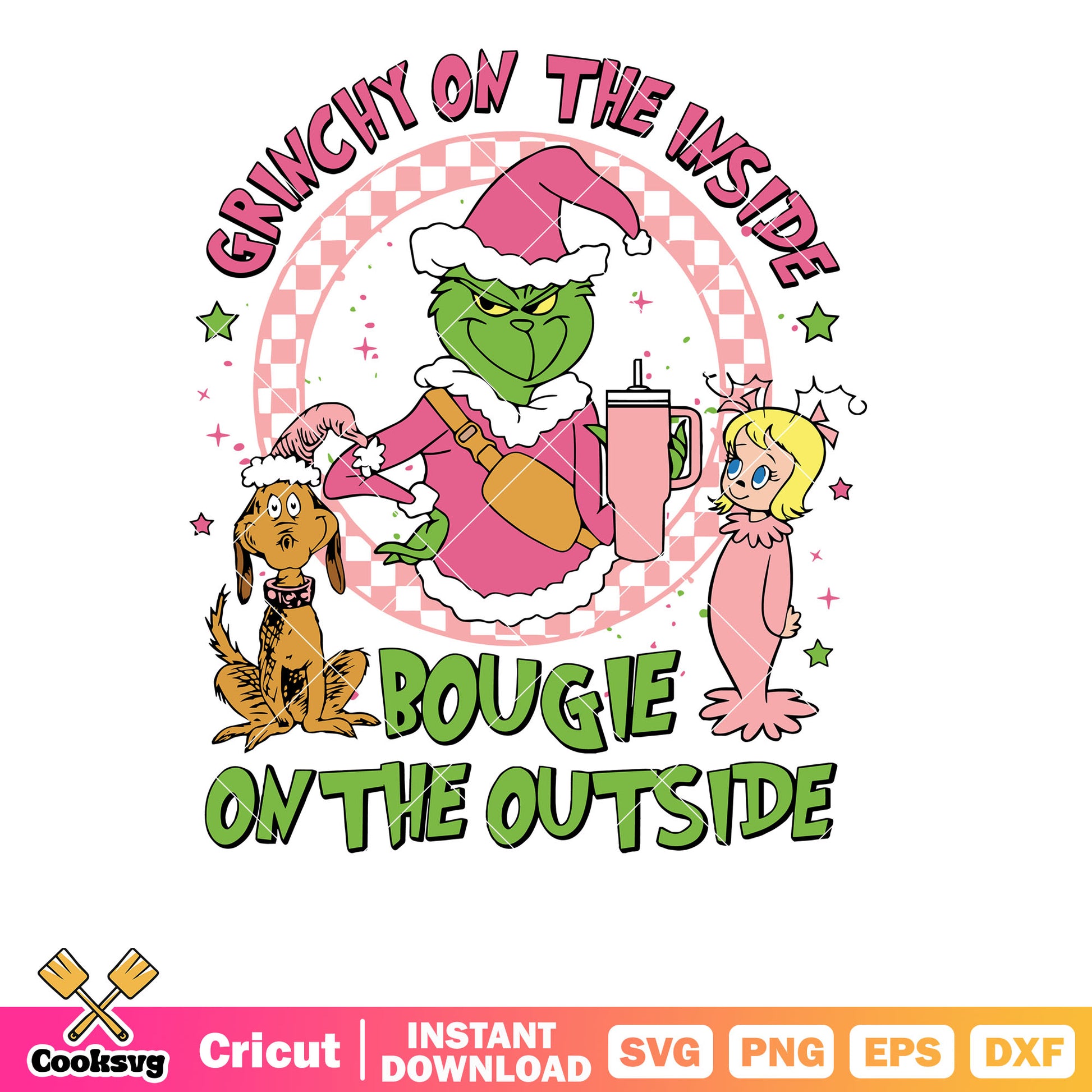 Grinchy on the inside christmas svg, grinch christmas svg, pink grinch svg