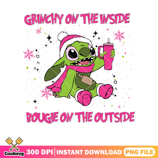 Grinchy stitch pink on the inside christmas png, pink grinch shirt​ png