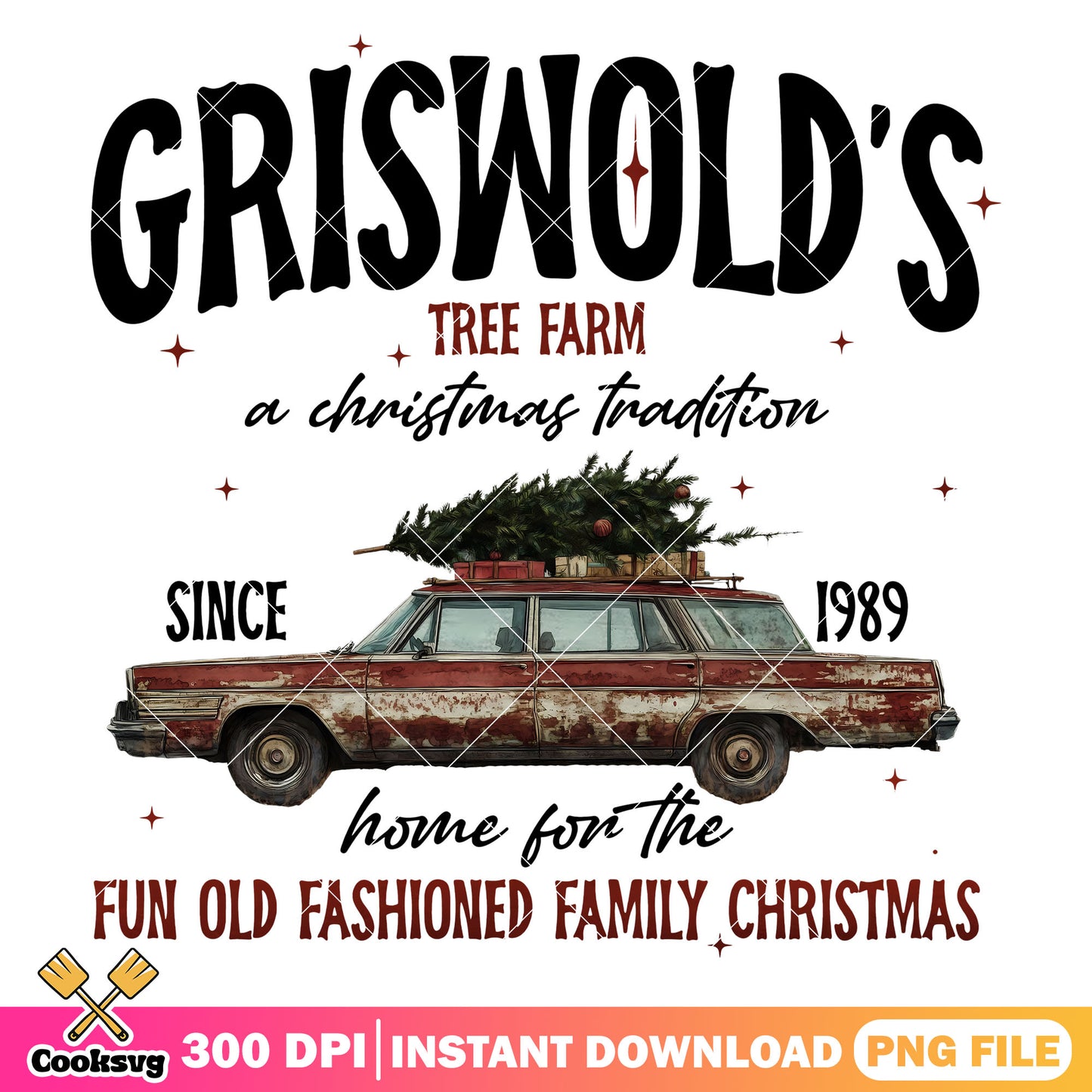 Griswolds est 1989 christmas tree farm png design, christmas tree farm png