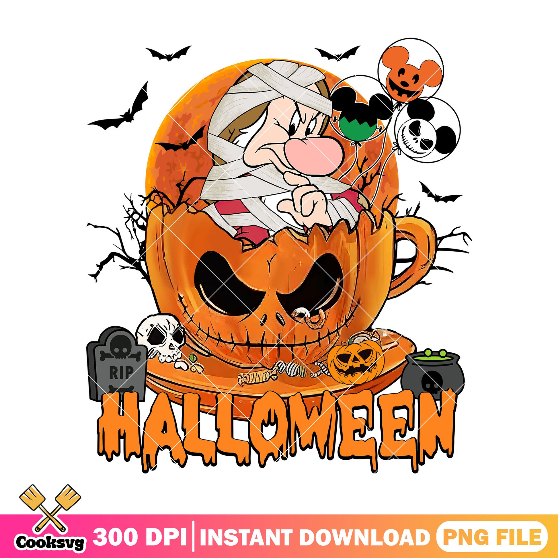 Grumpy in a pumpkin horror png, halloween cartoon png, disney grumpy png