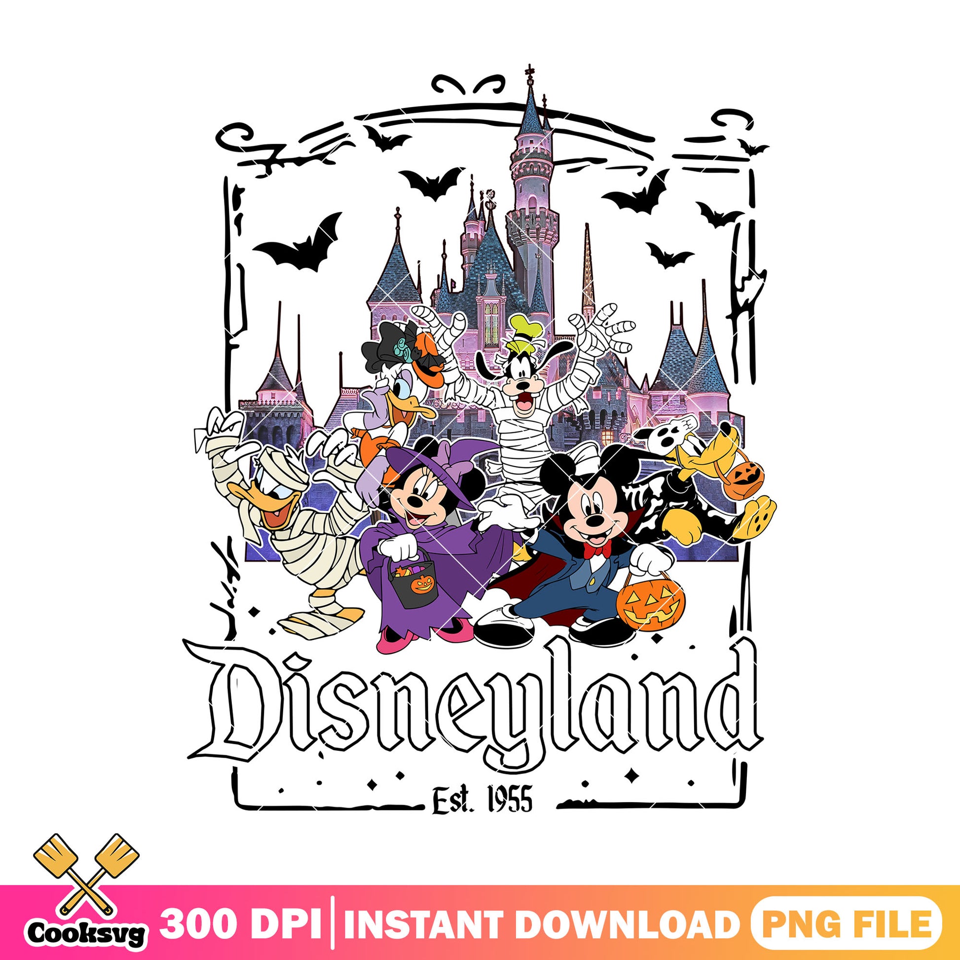 Halloween 1955 file design png, halloween cartoon png, disney land png