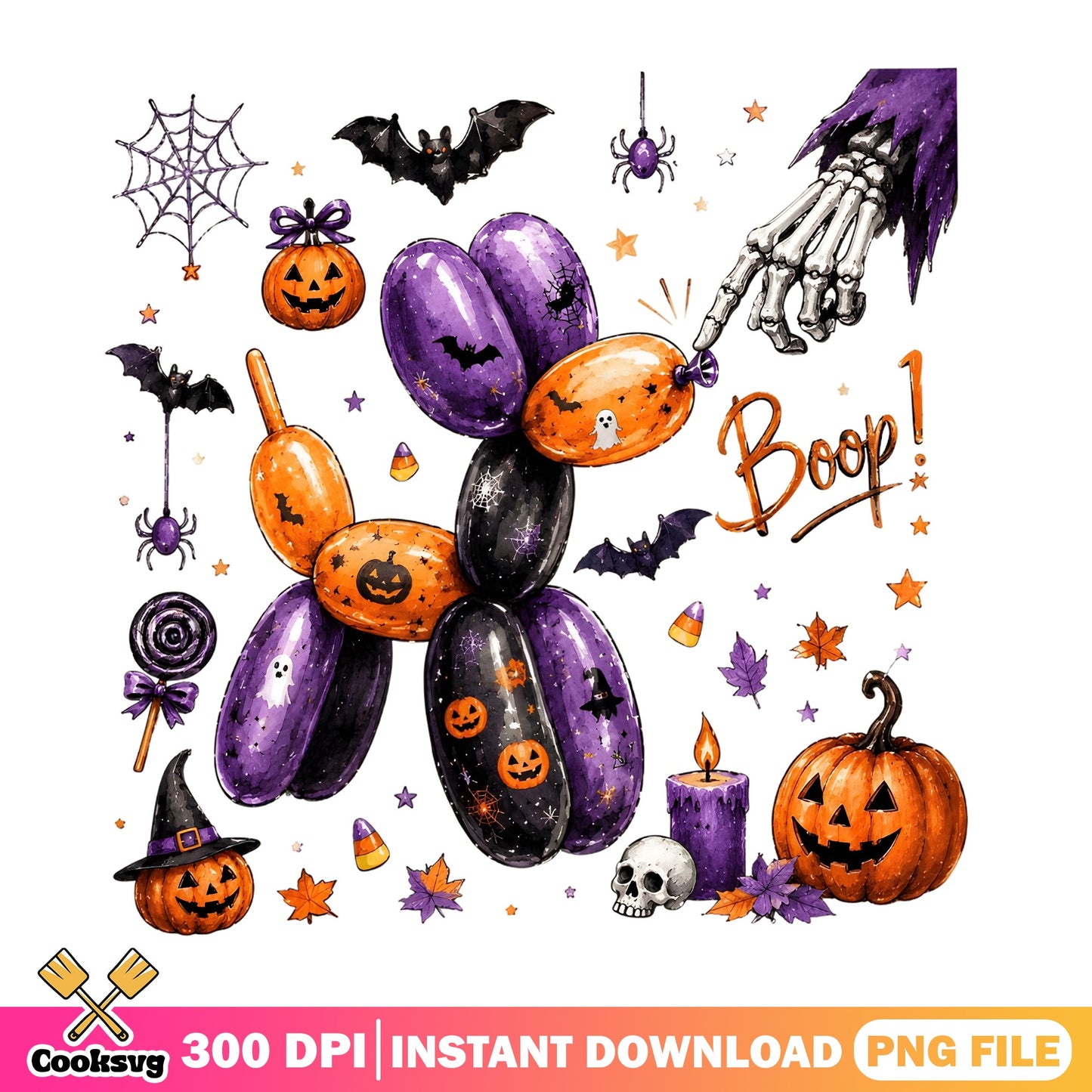 Halloween Balloon Dog PNG, Spooky Pumpkin PNG, Halloween PNG