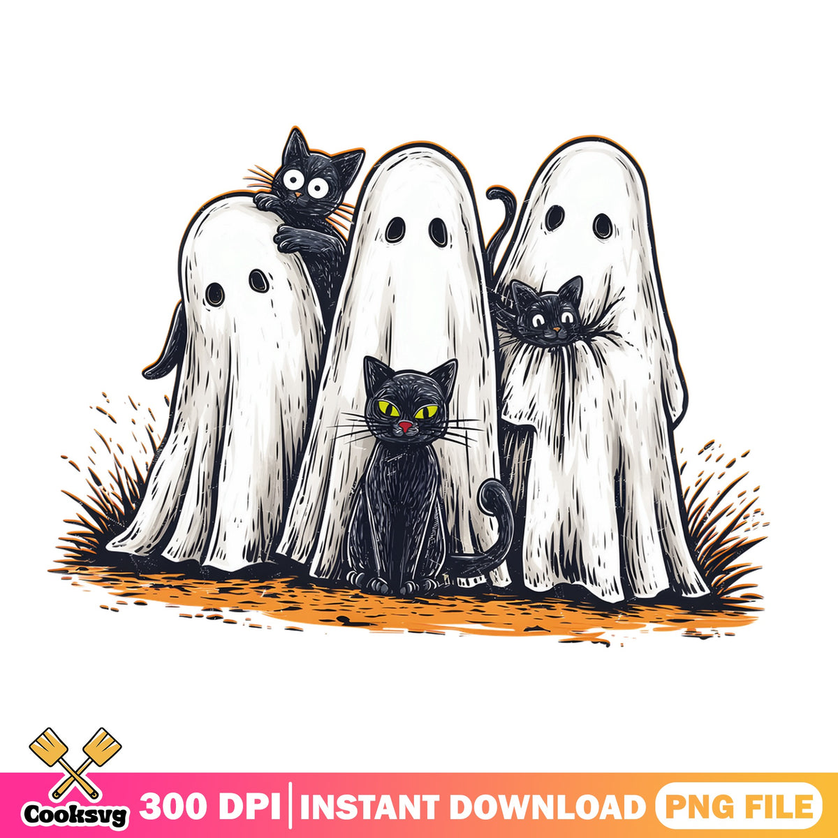 Halloween Black Cat And Ghost PNG, Spooky Cat PNG, Halloween PNG