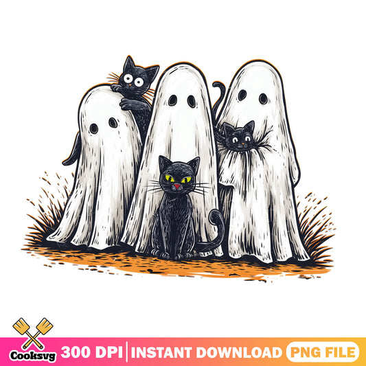 Halloween Black Cat And Ghost PNG, Spooky Cat PNG, Halloween PNG