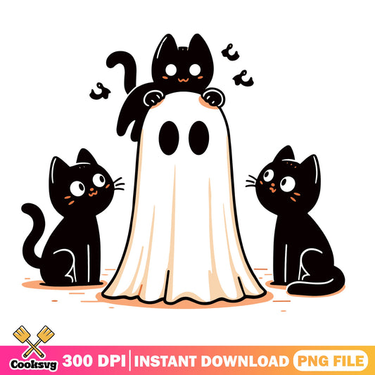 Halloween Black Cat Ghost PNG, Cute Ghost Cat PNG, Halloween PNG