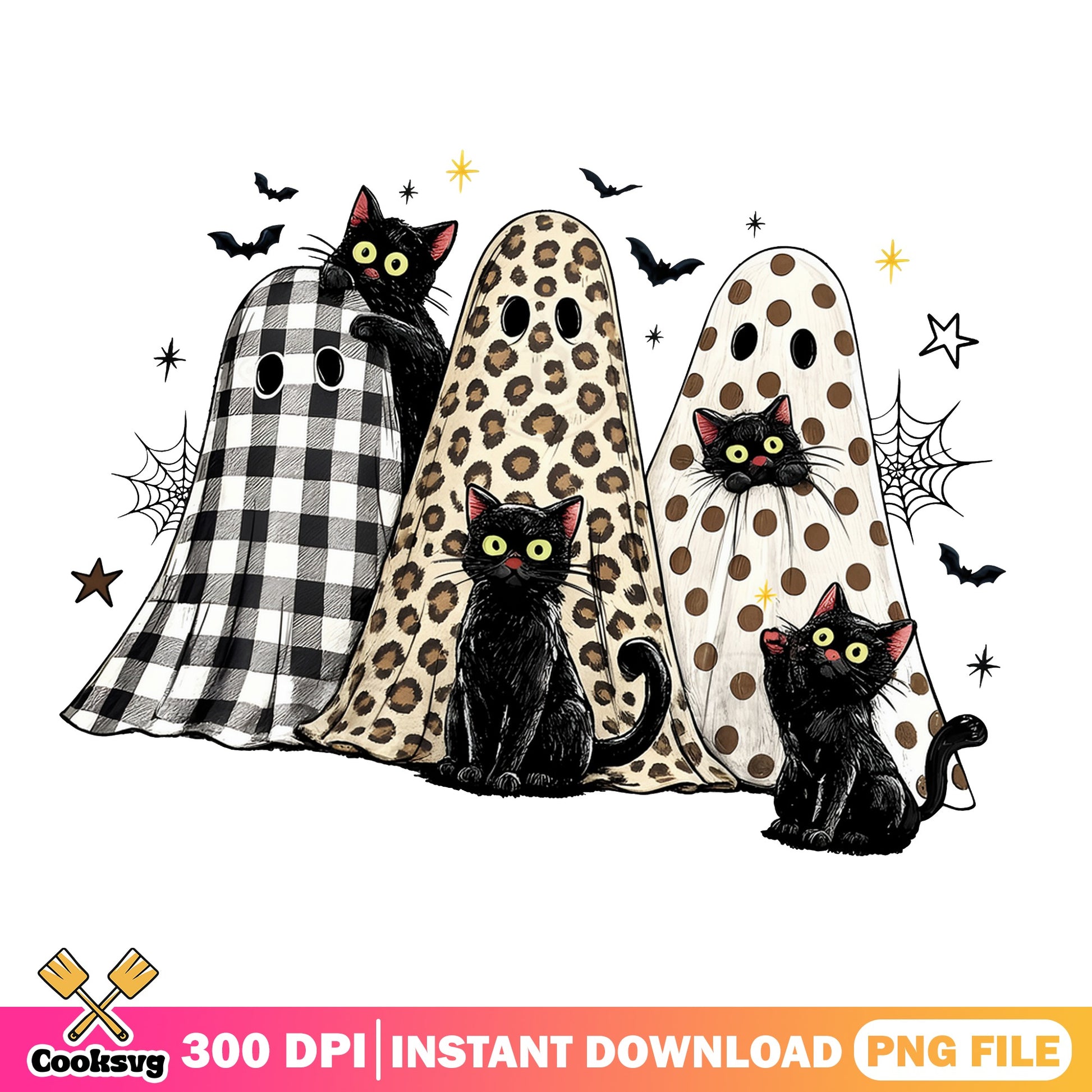 Halloween Black Cat Ghost PNG, Spooky Cats PNG, Halloween PNG