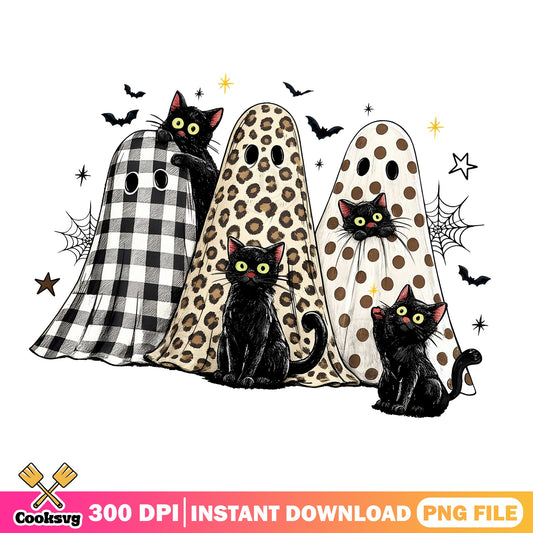 Halloween Black Cat Ghost PNG, Spooky Cats PNG, Halloween PNG