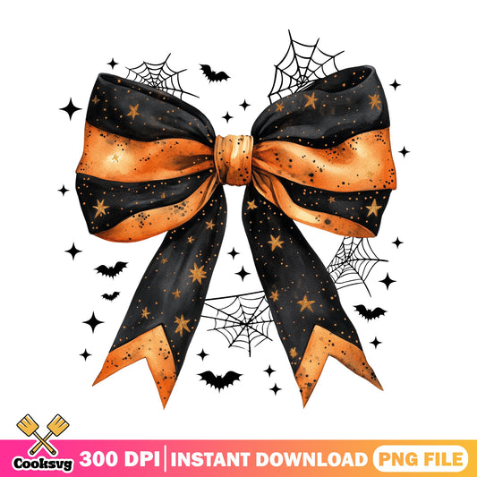 Halloween Coquette Bow PNG, Spooky Bow With Bats PNG, Halloween PNG