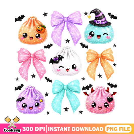 Halloween Cute Dumpling Coquette Bow Bundle, Kawaii PNG, Halloween PNG