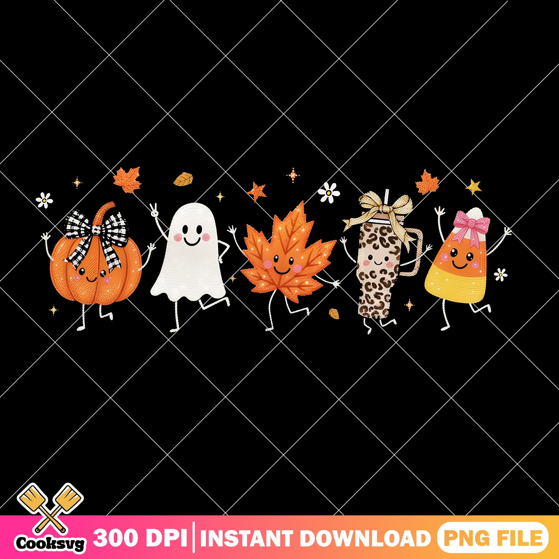 Halloween Dancing Characters PNG, Cute Ghost Pumpkin Fall PNG, Halloween PNG