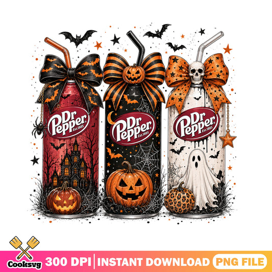 Halloween Dr Pepper Bottle PNG, Spooky Coquette Bow PNG, Halloween PNG