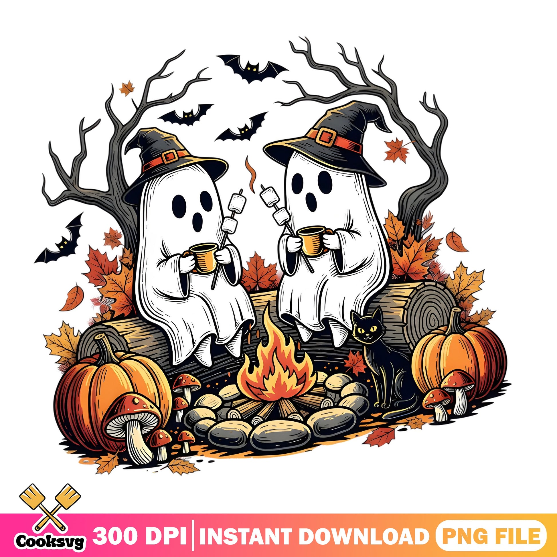 Halloween Ghost Campfire PNG, Witch Ghost Fall Autumn, Spooky PNG