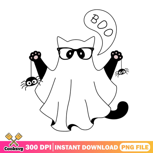 Halloween Ghost Cat Boo PNG, Spooky Cat With Glasses PNG, Halloween PNG