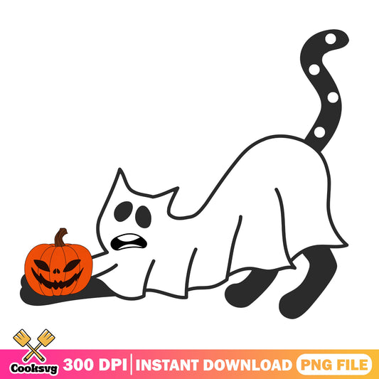 Halloween Ghost Cat PNG, Spooky Cat Pumpkin PNG, Halloween PNG
