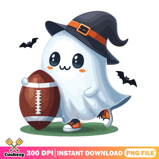 Halloween Ghost Football PNG, Cute Ghost Witch Hat PNG, Spooky PNG