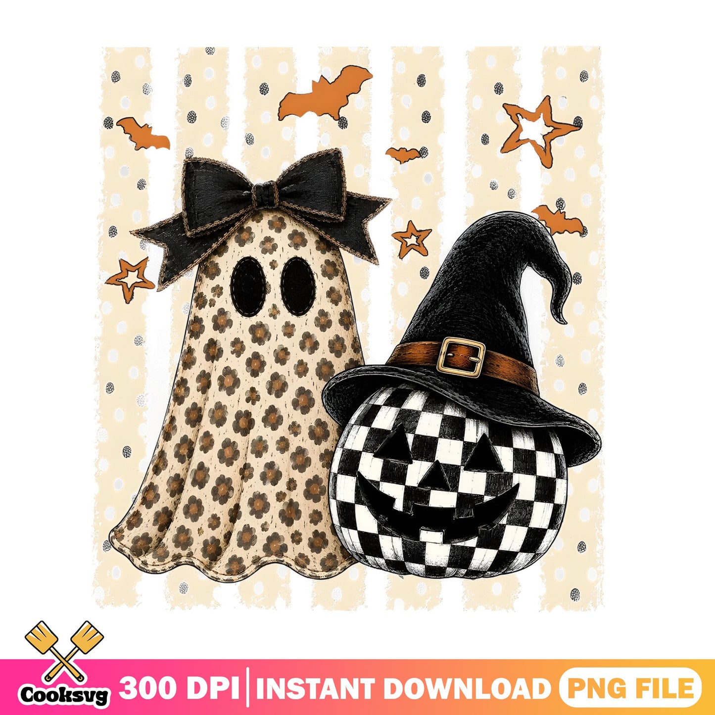 Halloween Ghost Pumpkin PNG, Floral Ghost Bow Tie PNG, Witch Hat PNG