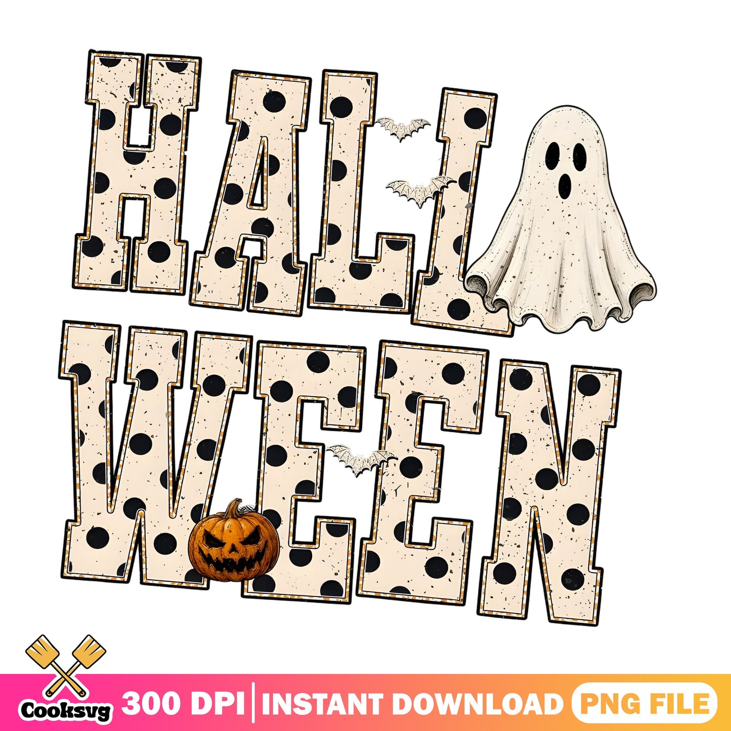 Halloween Ghost Pumpkin Polka Dot PNG, Spooky Halloween PNG, Ghost PNG