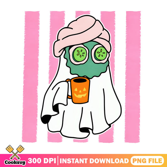 Halloween Ghost Spa Day PNG, Spooky Self Care PNG, Ghost Coffee PNG