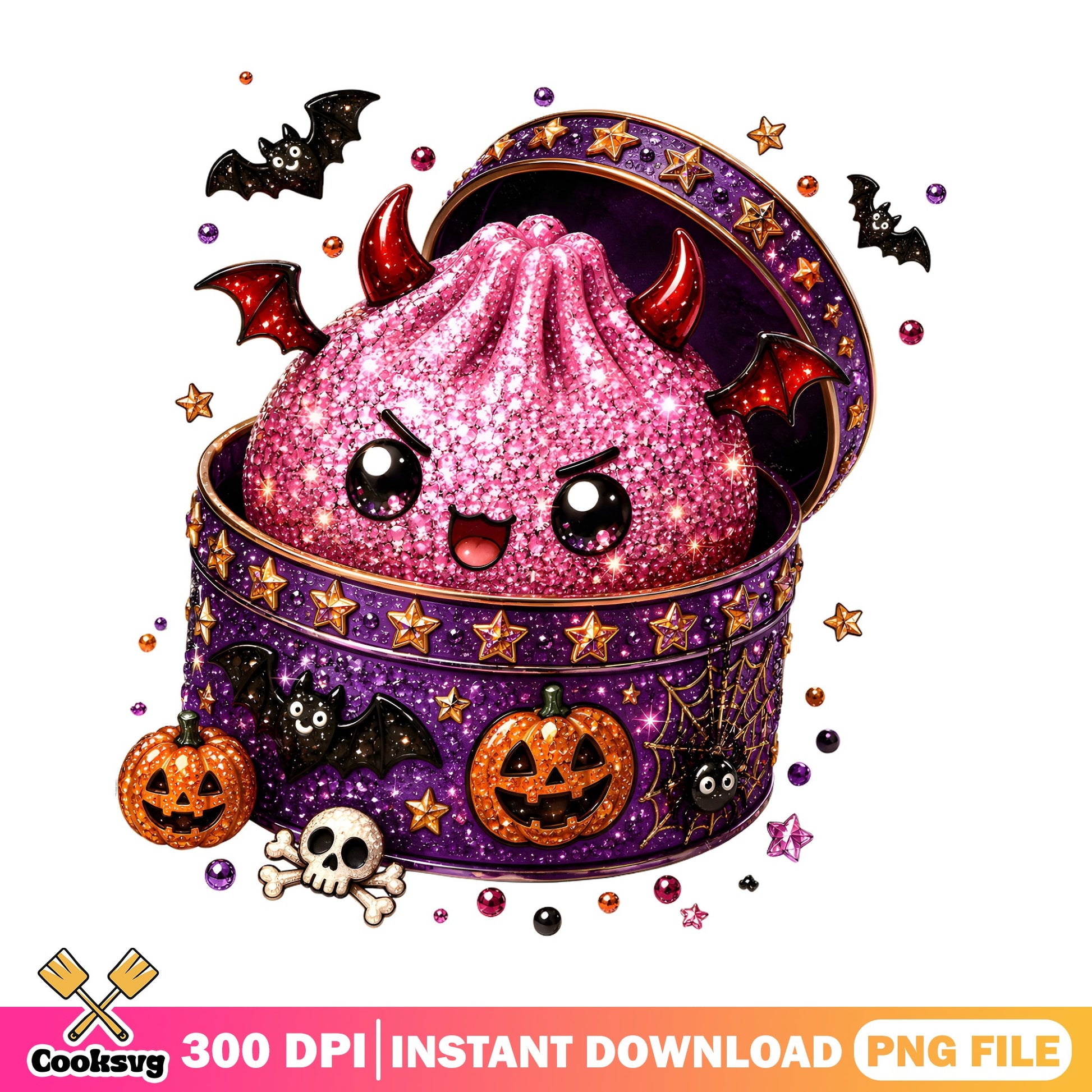 Halloween Glitter Devil Cute Monster PNG, Spooky PNG, Halloween PNG