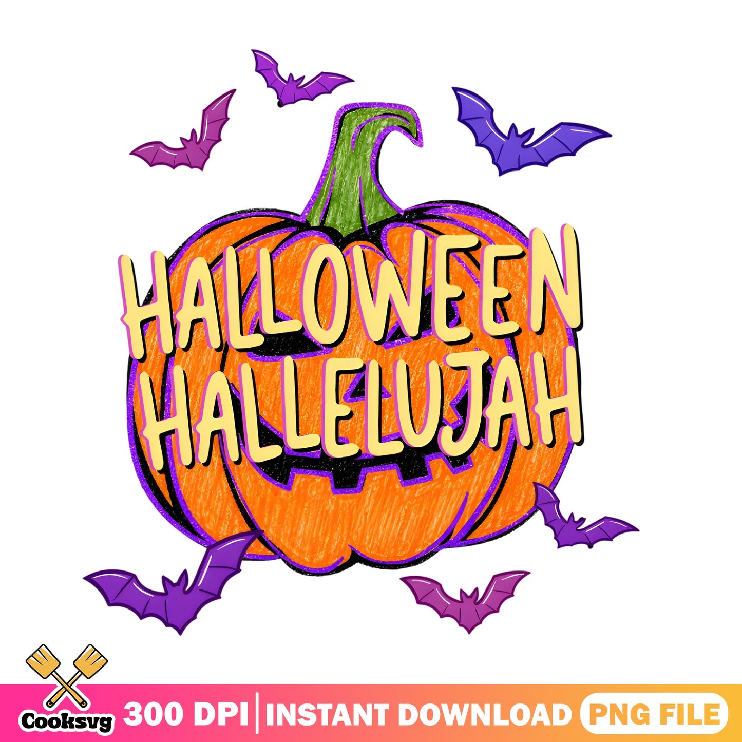 Halloween Hallelujah PNG, Pumpkin Bat Halloween PNG, Spooky PNG