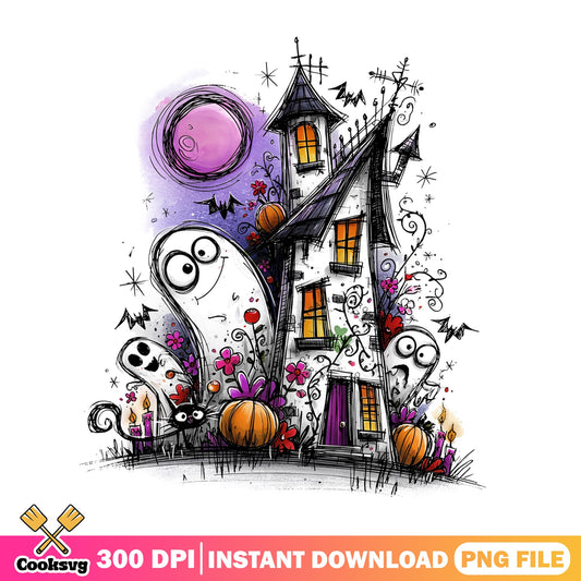 Halloween Haunted House PNG, Spooky Ghost Pumpkin PNG, Halloween PNG
