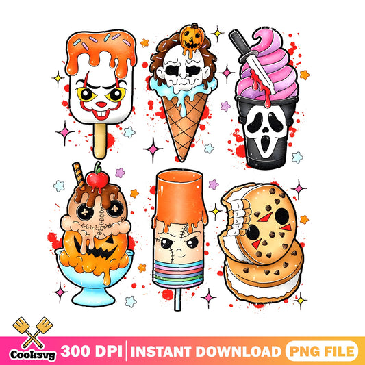 Halloween Horror Ice Cream Bundle, Scary Characters, Halloween PNG
