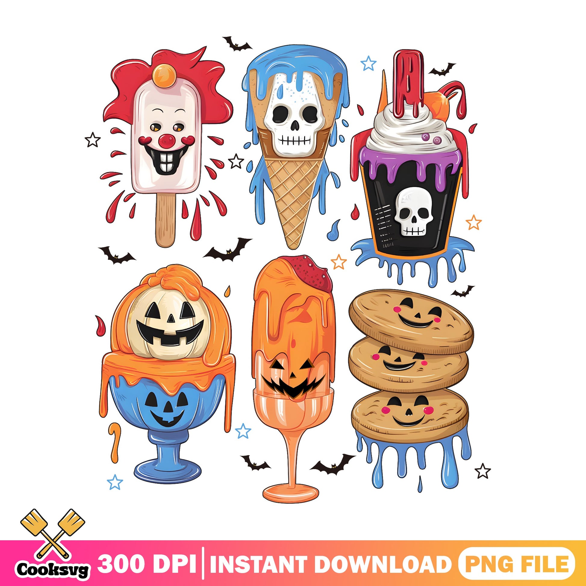 Halloween Ice Cream Bundle PNG, Spooky Sweet Treats PNG, Halloween PNG