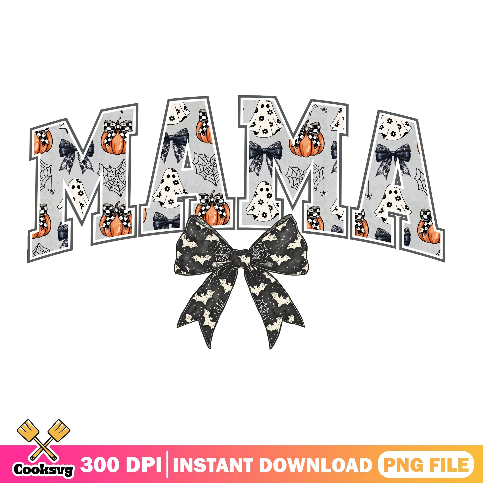 Halloween Mama Bow PNG, Spooky Mama Ghost Pumpkin, Halloween PNG