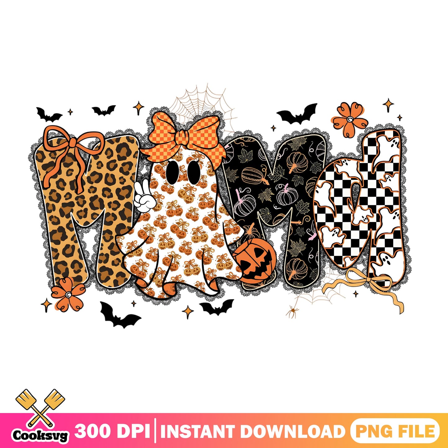 Halloween Mama Ghost PNG, Spooky Mom Leopard PNG, Halloween PNG