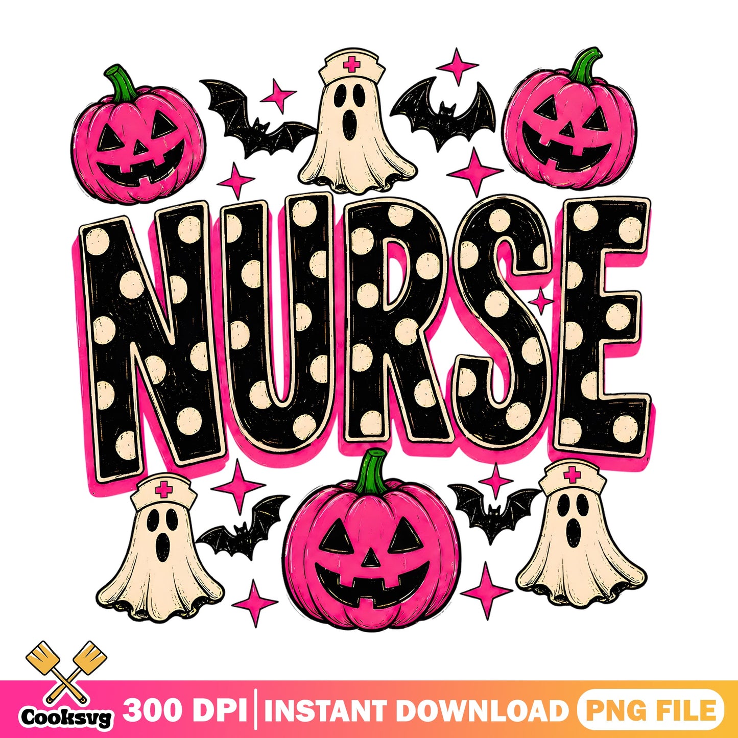 Halloween Nurse PNG, Spooky Ghost Pumpkin Nurse PNG, Halloween PNG
