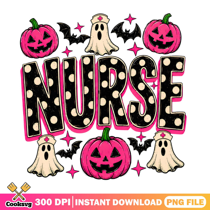Halloween Nurse PNG, Spooky Ghost Pumpkin Nurse PNG, Halloween PNG