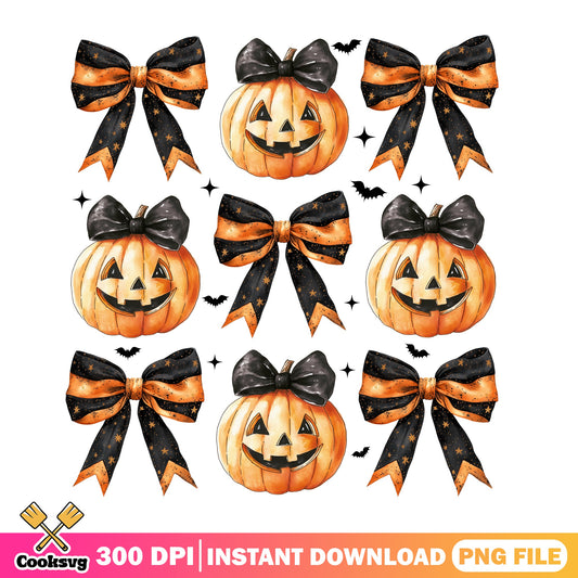 Halloween Pumpkin Bow Bundle PNG, Jack O Lantern PNG, Coquette Halloween PNG