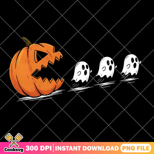 Halloween Pumpkin Chasing Ghosts PNG, Jack O Lantern PNG, Spooky PNG