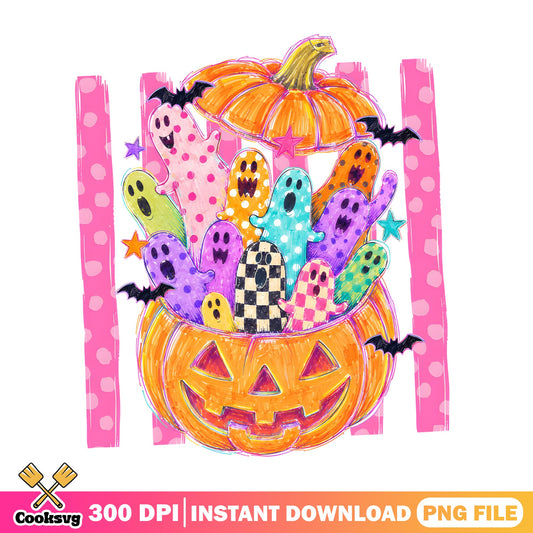 Halloween Pumpkin Ghost PNG, Cute Ghost Sublimation, Halloween PNG