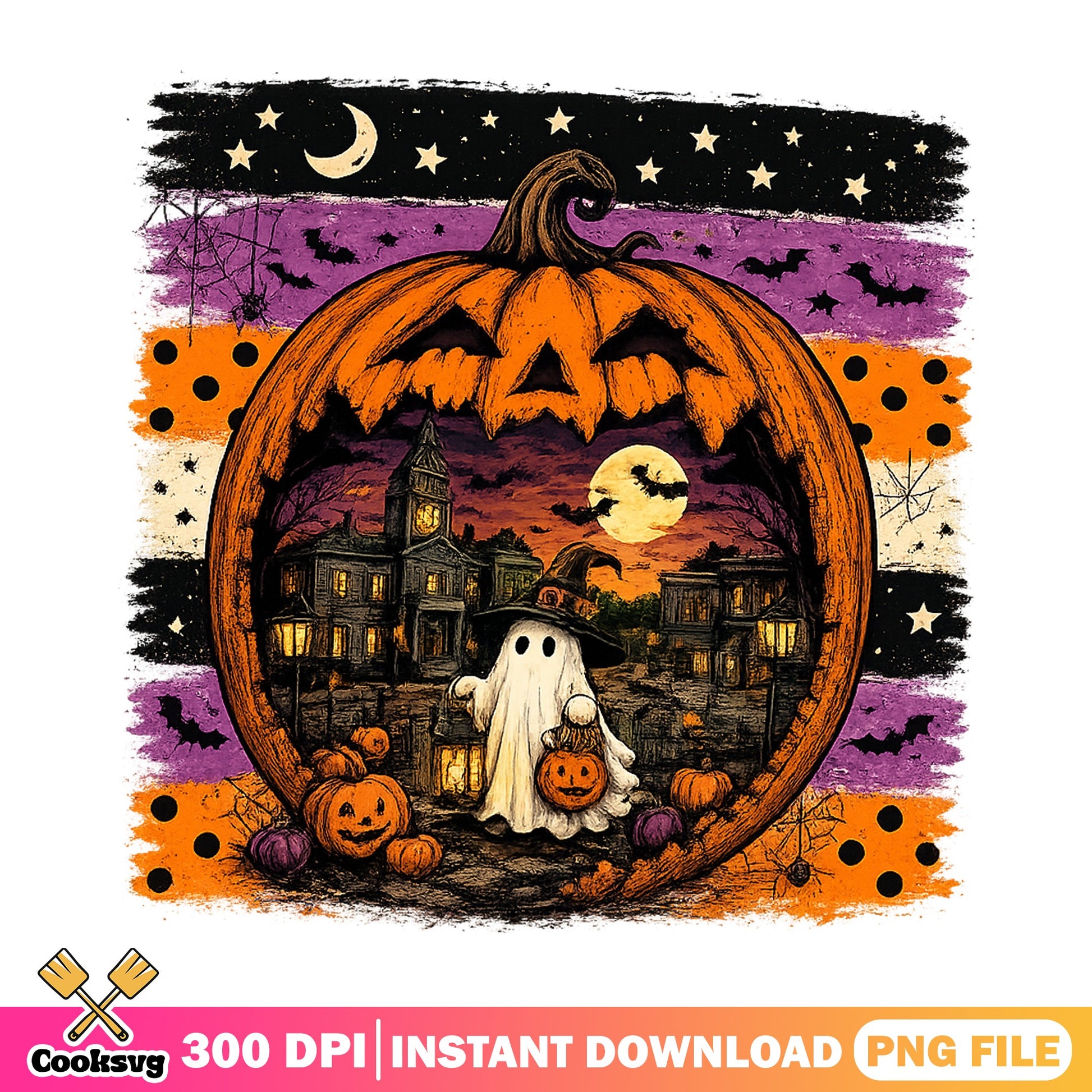 Halloween Pumpkin Ghost PNG, Haunted House PNG, Spooky PNG