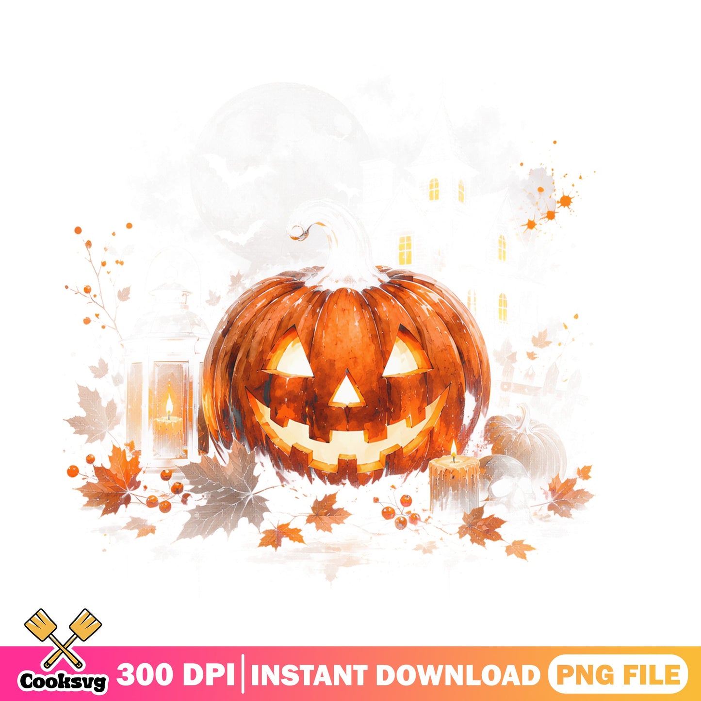 Halloween Pumpkin Watercolor PNG, Jack O Lantern PNG, Fall PNG