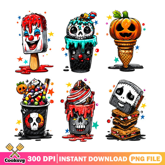 Halloween Spooky Ice Cream Bundle PNG, Horror Dessert PNG, Halloween PNG