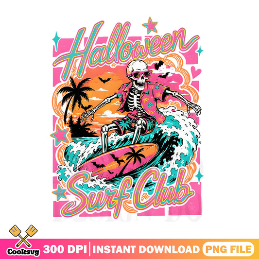 Halloween Surf Club Skeleton PNG, Spooky Beach PNG, Halloween PNG