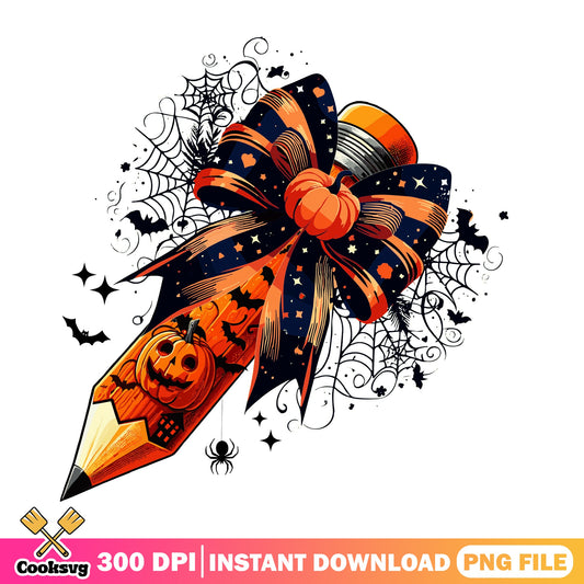 Halloween Teacher Pencil Bow PNG, Spooky Teacher PNG, Halloween PNG