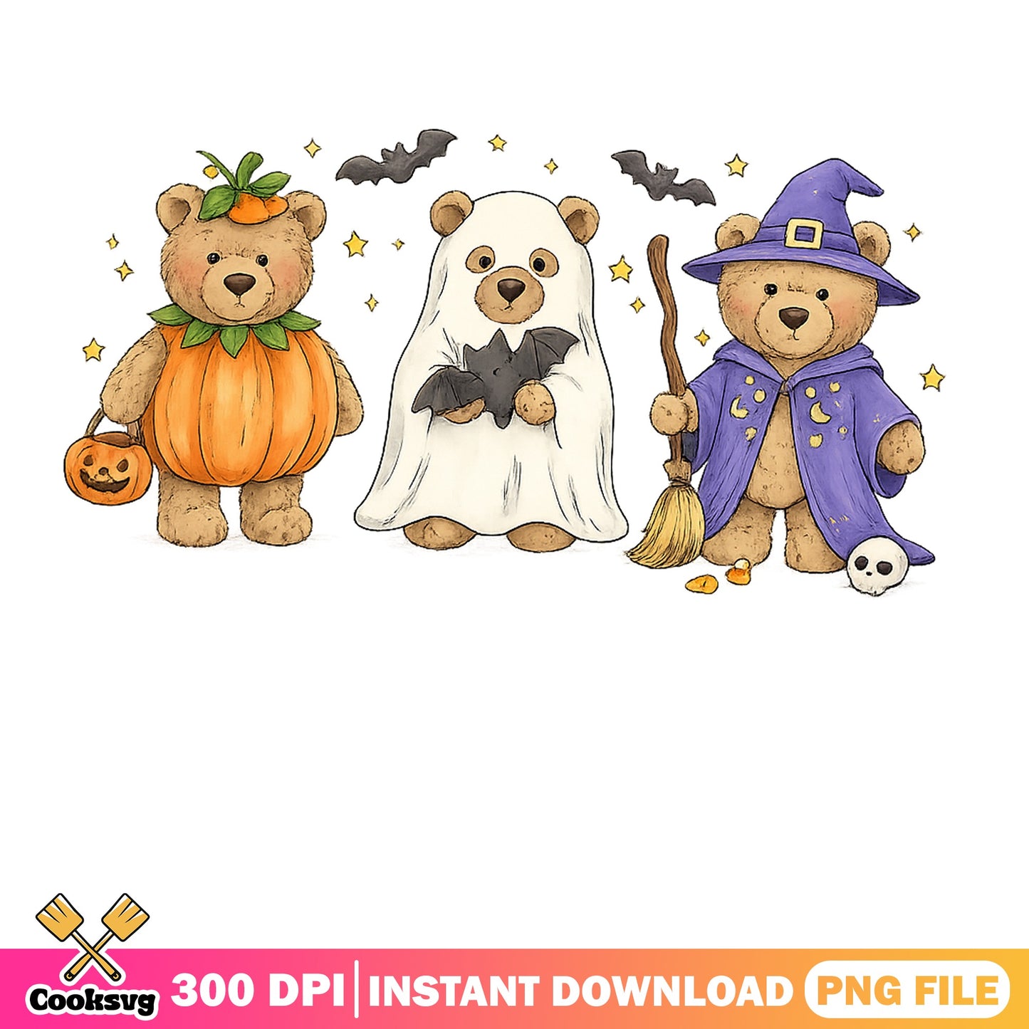 Halloween Teddy Bear PNG, Cute Bear Halloween Costume, Bear PNG