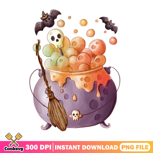 Halloween Witch Cauldron PNG, Spooky Bats Ghost PNG, Halloween PNG