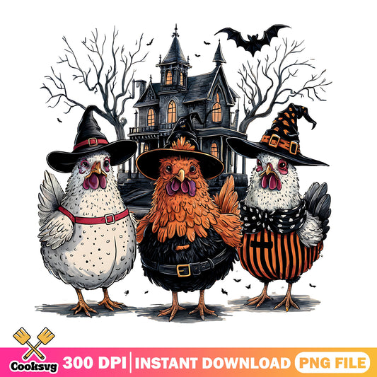 Halloween Witch Chicken PNG, Funny Chicken Halloween PNG, Spooky PNG