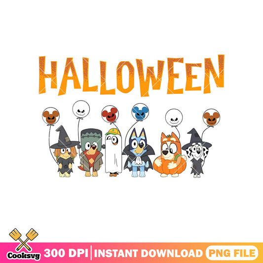 Halloween bluey dog friends funny png, bluey cosplay png, cartoon bluey png 