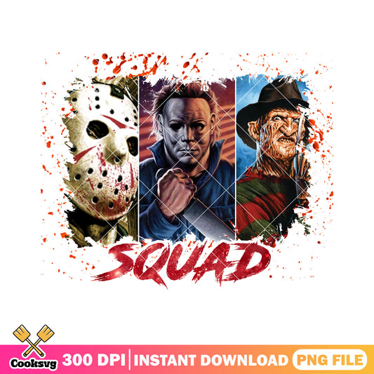 Halloween characters squad design png, best horror movies png
