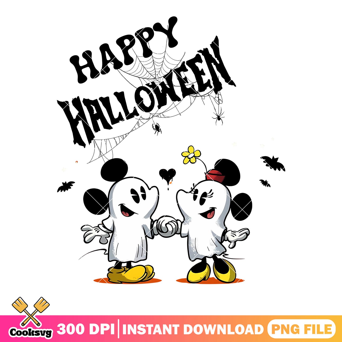 Halloween couple mouse png, Ghost costume  png, scary bats png