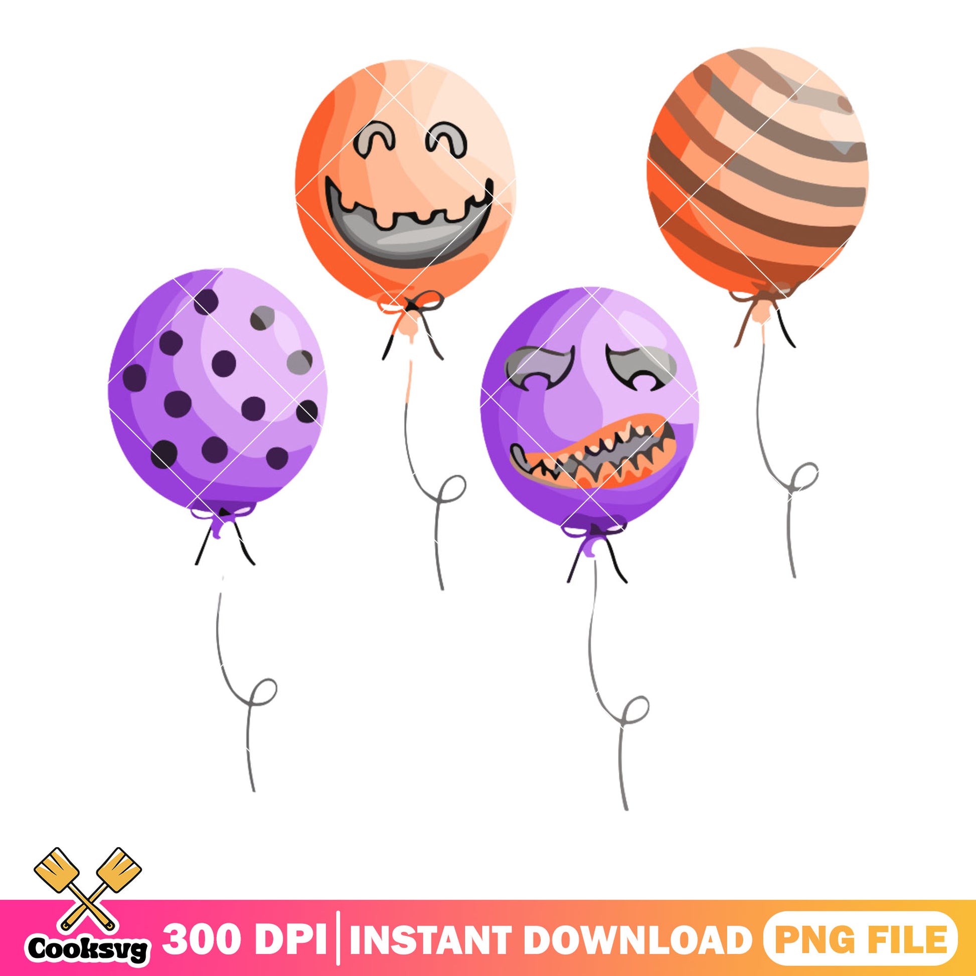 Halloween decorations png, Spooky balloons png, halloween night png