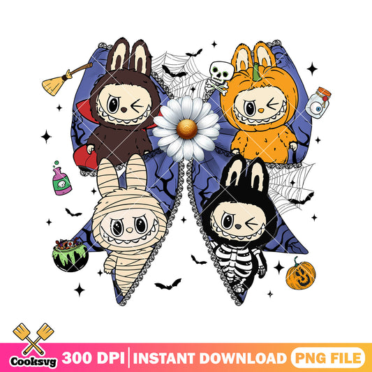Halloween design bow png, labubu clothes png, happy halloween png