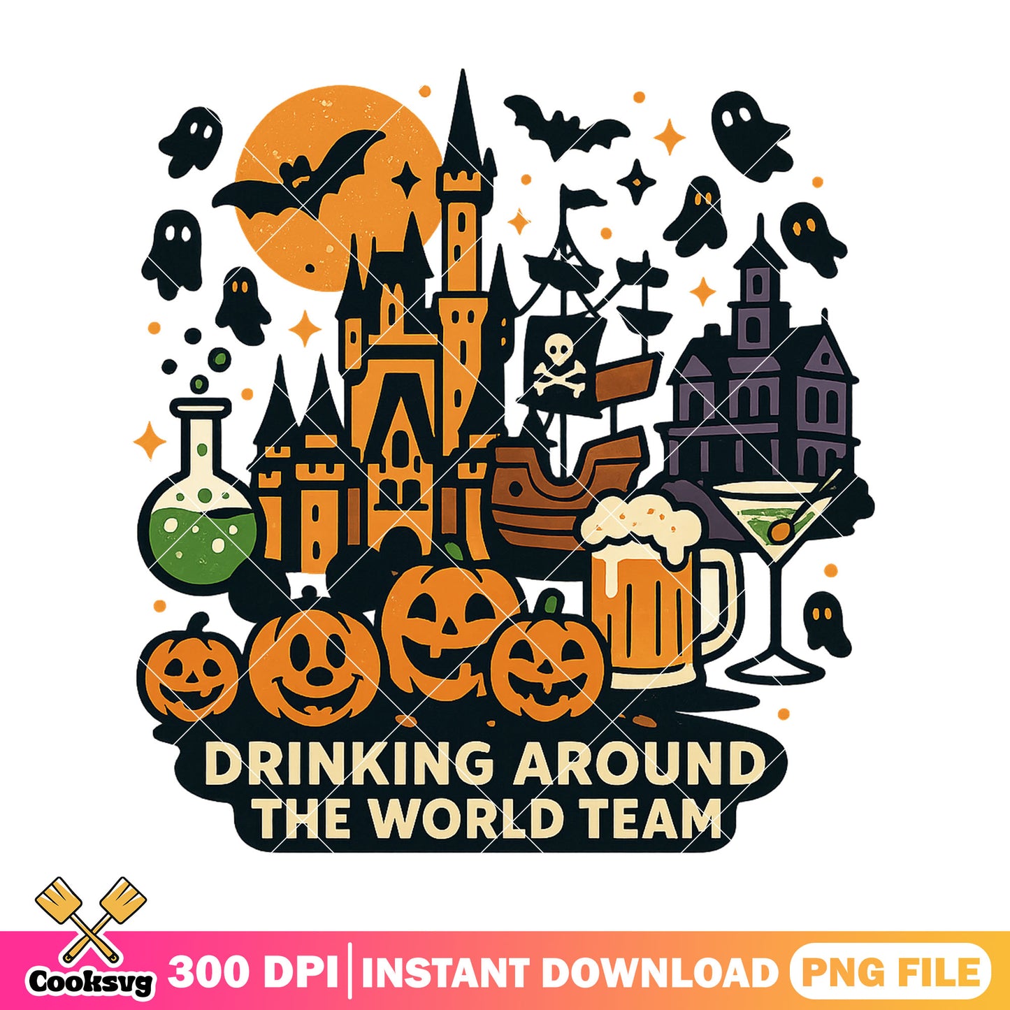 Halloween drink tour png, halloween town png, disney land png
