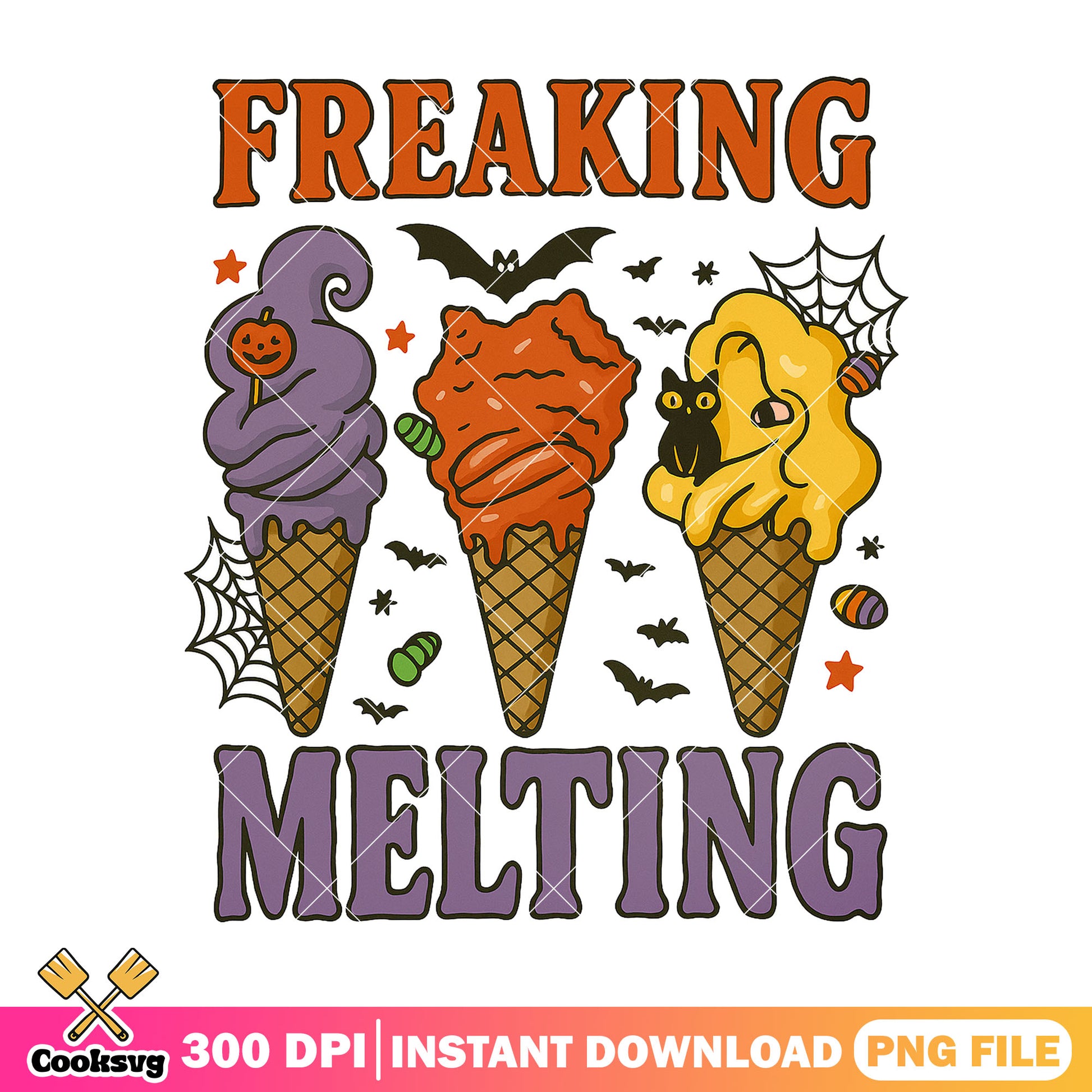 Halloween ice cream freaking melting png, ice cream png